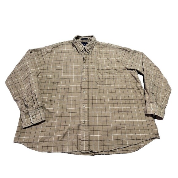 Lands End Shirt Mens XXL Tall Brown Check Long Sleeve Button Down - Picture 1 of 7